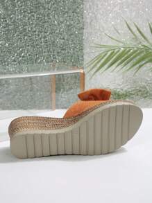 Women's Denim Bow Decor Wedge Heel Thick Sole Sandals, Fashionable Jute Bottom Summer Sandals