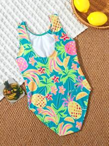 Tween Girl Tropical Fruit Print One-Piece Swimsuit - Multicolor - View 5