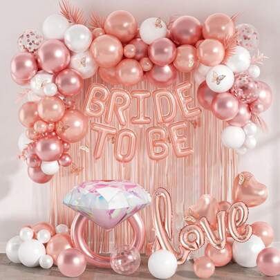 Juego de decoración para fiesta de prometida de 7 piezas/2 piezas/89 piezas/9 piezas/1 pieza en color oro rosa, Arco de ducha nupcial que incluye globos de lámina "LOVE" en oro rosa, globos con forma de corazón de 18" y globos de anillo grande, borlas de lámina en oro rosa adecuadas para la decoración de la despedida de soltera