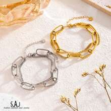 18K Titanium Steel Thick Chain Bracelet Non-Fading European And American Style - Silver - View 2