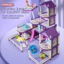 Juego de muñecas de bricolaje con casa de muñecas, incluye muñeca y muebles, regalo de casa de muñecas de princesa, con característica que brilla en la oscuridad (requiere suficiente absorción de luz), (tira de iluminación gratis, muñeca gratis) - Morado - Ver 12