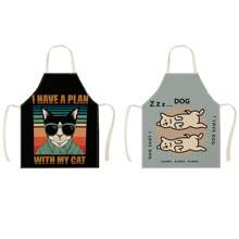 1 Stück Leinen Katzen- und Hunde-Muster Schürze, kreativ Lustiger Muster Haus-Reinigungsschürze, wasserdicht und ölfest, leicht zu reinigen Küche Kochen Backen Schürze, kreative Haus-Schürze, Arbeitsuniform