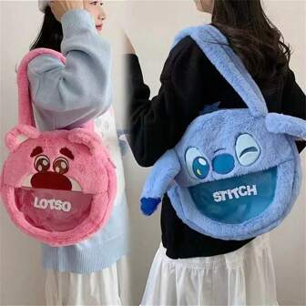 Miniso Disney Series Shoulder Bag Stitch Cartoon Cute Plush Large Capacity Handbag Kawaii Women Portable Outdoor Soft Furry Tote Bag