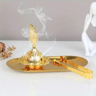 1/3 件金属香炉，创意阿拉伯风格金塔空心 Mabkhara Bakhoor 香炉，家居装饰香座，时尚金属香夹托盘，客厅、卧室和办公室装饰芳香疗法配件