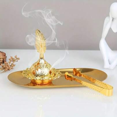 1/3PCS Metal Incense Burner, Creative Arab Style Golden Tower Hollow Mabkhara Bakhoor Burner, Incense Holder For Home Decoration, Stylish Metal Incense Clip Tray, Decorative Aromatherapy Accessory For Living Room, Bedroom, And Office E-I-D