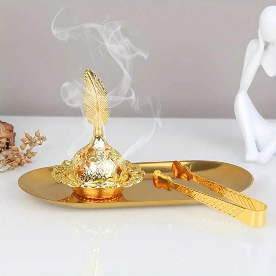 1/3PCS Metal Incense Burner, Creative Arab Style Golden Tower Hollow Mabkhara Bakhoor Burner, Incense Holder For Home Decoration, Stylish Metal Incense Clip Tray, Decorative Aromatherapy Accessory For Living Room, Bedroom, And Office E-I-D - Multicolor - View 1