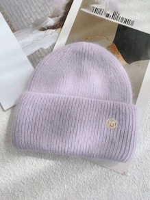 1pc Winter Women's Beanie Metal Tag Fashion Female Stretch Wool Knitted Hat Thick Warm Ear Protection Hood Cold Hats For Woman ,Soft Slouchy Warm Snug Snow Ski Running Unisex Adult Knit Hat