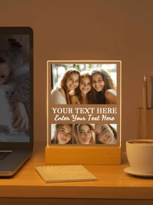 Customized Photo Collage LED Night Light, Acrylic Personalized Photo & Text Night Lamp, Customized Photo Lamp, Personalized Photo Collage LED Light, Couple Photo Frame - Large Rectangular Cube - 1 Large and 3 Small Pictures - View 3
