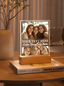 Customized Photo Collage LED Night Light, Acrylic Personalized Photo & Text Night Lamp, Customized Photo Lamp, Personalized Photo Collage LED Light, Couple Photo Frame - Large Rectangular Cube - 1 Large and 3 Small Pictures - View 4