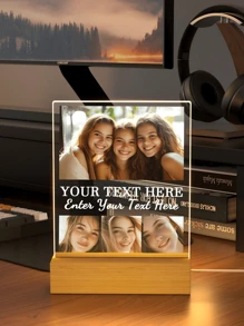 Customized Photo Collage LED Night Light, Acrylic Personalized Photo & Text Night Lamp, Customized Photo Lamp, Personalized Photo Collage LED Light, Couple Photo Frame - Large Rectangular Cube - 1 Large and 3 Small Pictures - View 5