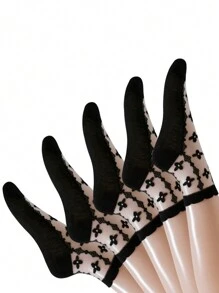 5 Pairs Women Short Socks, Lace Glass Silk, Fashion Casual, Spring/Summer Thin Breathable Moisture-Wicking Sexy Thin Socks Suitable For Daily Use & Sports - Multicolor - View 16