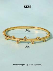 Minimalist French Style Basic Copper Cubic Zirconia Electroplated Gold Bangle Bracelet For Women - Gold - View 8