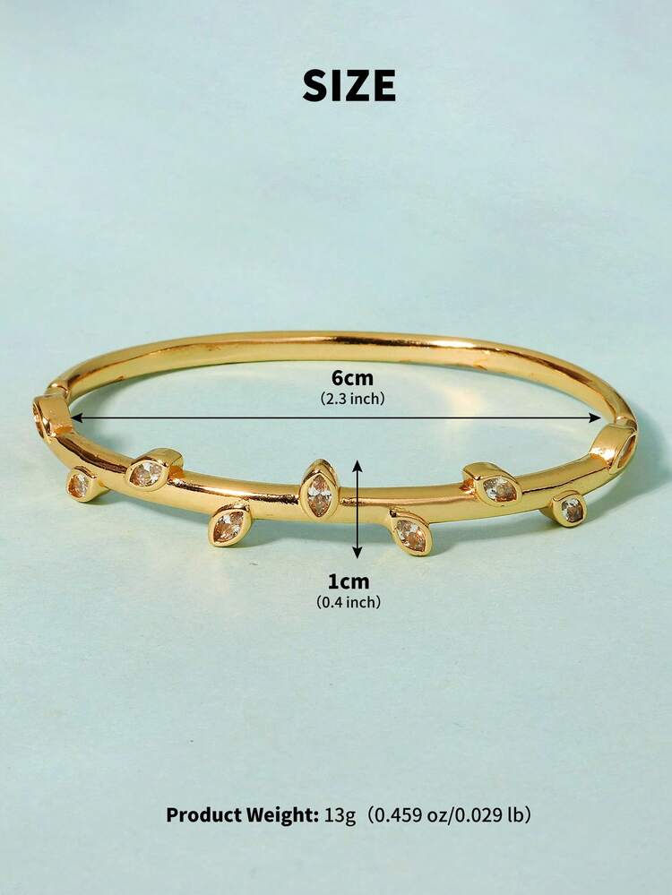 Brazalete de estilo francés minimalista para mujer, con baño de oro electrolítico y cubic zirconia - Dorado - Añade 8