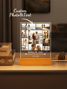 Customized Photo Collage LED Night Light, Acrylic Photo & Text Customized Night Lamp, Personalized Photo Lamp, Customized Photo Collage LED Light, Couple Photo Frame, Personalized Photo Collage Gift - Large Rectangular Cube - 10 Pictures - View 1