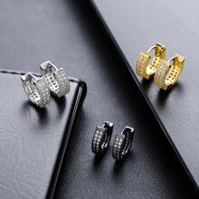 男款嘻哈風箍形耳環,全鑲鑽石裝飾,時尚獨特設計,簡約奢華風格,多功能珠寶飾品展現高端品味和優雅感 - X009(A+B+C)三對裝 - 查看 26