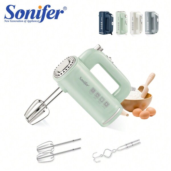 SONIFER 5-Gang Handmixer 250W mit Rühr- und Quirlaufsätzen, stilvolles Design, erhältlich in Hellgrün, Marineblau, Hellgrau und Weiß