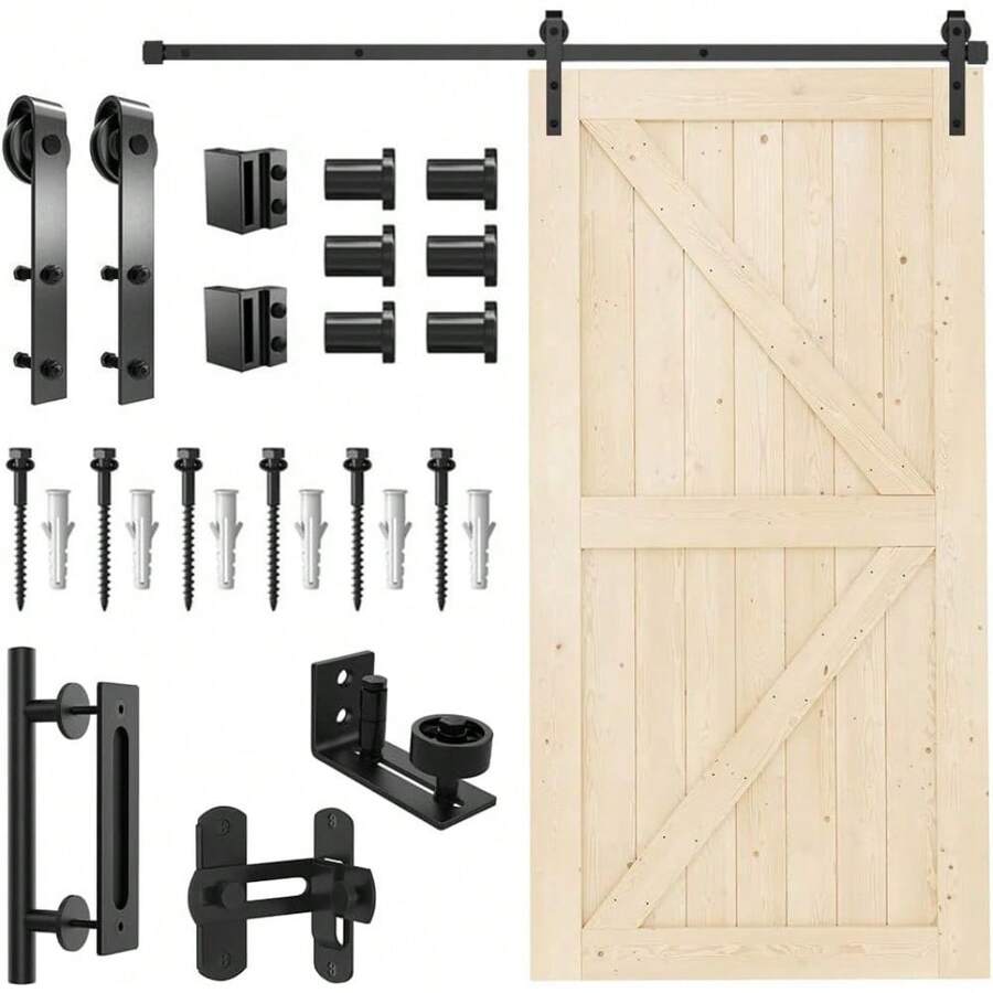 54in X 84in Sliding Barn Door With 9ft Barn Door Hardware Kit & Handle, Floor Guide, Door Latch Included,  Unfinished Solid Spruce Wood,Pre-Drilled, - barn door with kit - View 1