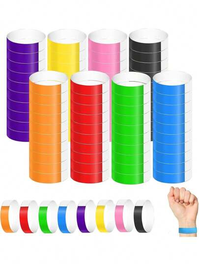 100个装VIP纸质腕带霓虹腕带防水活动入场腕带发光音乐会腕带派对用彩色粘性纸质腕带防水、舒适、抗撕裂多种颜色