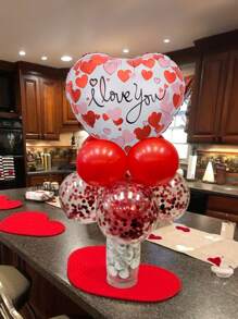 9pcs/Set Valentine's Day Decoration Balloons - Adorable Lip/Mouth/17" Heart "I Love You" Foil Balloons, 12" Red Glitter Latex Balloons, 10" Red Latex Balloons, Suitable For Valentine's Day, Family Day, Engagement, Proposal, Romantic Decor - Multicolor - View 6