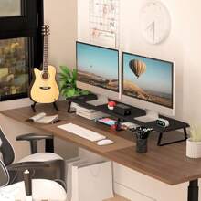 Large Dual Monitor Stand Riser - Monitor Stand For 2 Monitors Desk Shelf With Awer Wood Monitor Riser Stand With Storage Organize For PC TV Laptop Screen Black - ClassicBlack1 - View 7