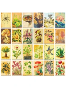 50 张水彩植物系列明信片 客厅、卧室、宿舍墙面装饰背景卡 水彩植物明信片 贺卡、情人节、婚礼