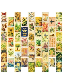 50 张水彩植物系列明信片 客厅、卧室、宿舍墙面装饰背景卡 水彩植物明信片 贺卡、情人节、婚礼