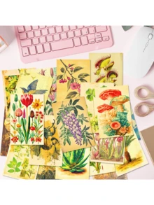50 张水彩植物系列明信片 客厅、卧室、宿舍墙面装饰背景卡 水彩植物明信片 贺卡、情人节、婚礼