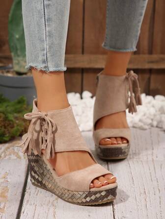 Women's Platform Wedge Sandals, Peep Toe Side Zipper Roman Style High Heels, Summer