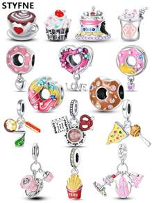 STYFNE 1 Stück sortierte Dessert-Themen Anhänger - Kaffee, Getränk, Katze, Teetasse, Donut, Pommes, Pizza, Kuchen, handgefertigter DIY-Anhänger für Schmuckherstellung, tägliches Geschenk für Freundin, beste Freundin