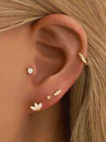 1入組925銀蛋白石耳釘 | 18k白金鍍層低過敏性耳釘 | 立體切割鋯石耳釘適用於女士日常裝飾 | 精美珠寶適用於派對生日禮物 - 銀色 - 查看 5