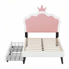 Twin Size Upholstered Princess Bed With Crown Headboard And 2 Drawers,Twin  Size Platform Bed With Headboard And Footboard, Pink+White - 粉色 - 查看 5