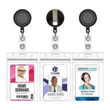 2pcs/Set - Retractable ID/Name Badge Holder Reel With Belt Clip, Multi-Color Options: Black, Red, Pink, Orange, Black, Purple, White, Transparent. Back To School Supplies, Graduation Party Decor Accessories
