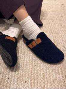 Slip-On Slippers In Sheepskin Material, Round Toe, Mule Sandals - Black - View 3