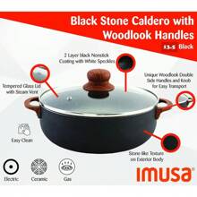 Imusa 13.5 Quart Aluminum Black Stone Nonstick Caldero With Glass Lid & Woodlook Handles - 13,5qt - Xem 9