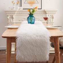 Tablecloth & Table Runner, Modern Pink Vanity Faux Fur Tablecloth, Suitable For Christmas, Wedding, Party, Holiday, Birthday, Home Farmhouse Dining Table Decor, White Polyester Plush Tablecloth - White - View 14