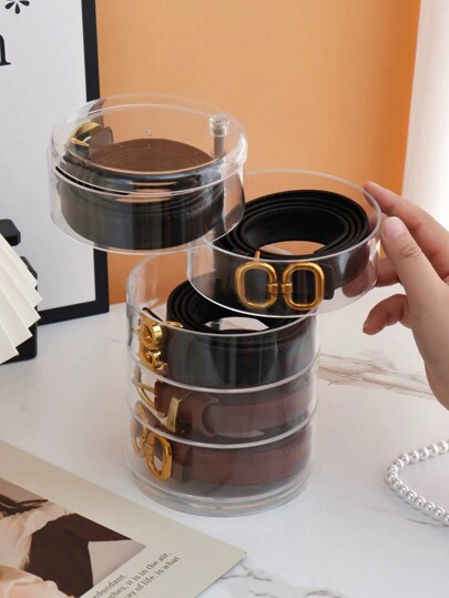 1pc Waist Belt Storage Box,Rotating Multi-Tier Transparent Display Case For Women's Belts, Necklaces, Jewelry, Not Suitable For Wide Belts Or Men's Belts, Please Refer To Size Before Purchasing