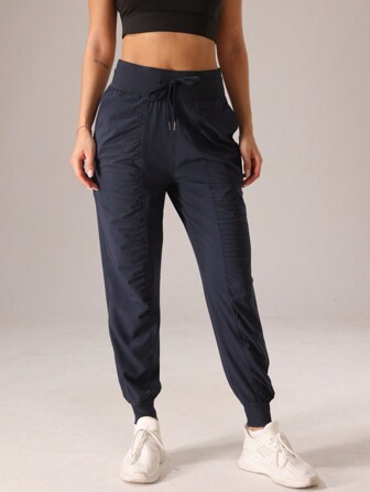 1件装女士运动褶皱纯色休闲紧身裤