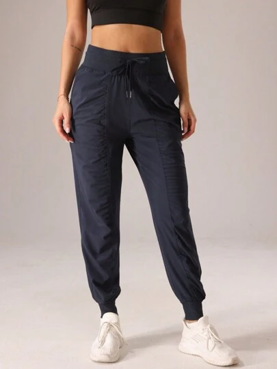 1件装女士运动褶皱纯色休闲紧身裤