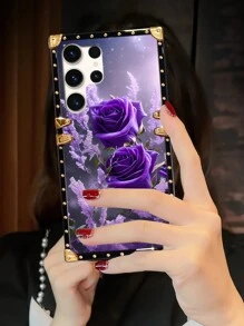 1 Pc Purple Rose Bouquet Pattern Brand Rectangle Mobile Phone Case,International Version, Not The Domestic Version - Purple - View 5