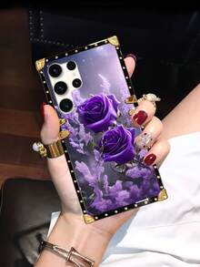 1 Pc Purple Rose Bouquet Pattern Brand Rectangle Mobile Phone Case,International Version, Not The Domestic Version - Purple - View 3