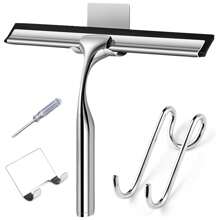 Stainless Steel Shower Squeegee Set, With Shower Door Hooks And Adhesive Hooks, Anti-Slip Bathroom Squeegee For Windows, Car Windshields And Mirrors. - Multicolor - View 8