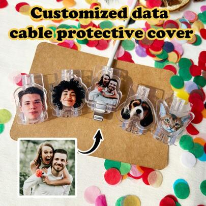 1pc Custom Photo Personalized Acrylic Cable Organizer ,Computer Data Cable Holder, Desktop Mobile Phone Charging Cable Fixed Clip,Personalized Data Cable Protection Case,Ideal For Desk, Home, Office & Car,Perfect Gift For Family & Friends