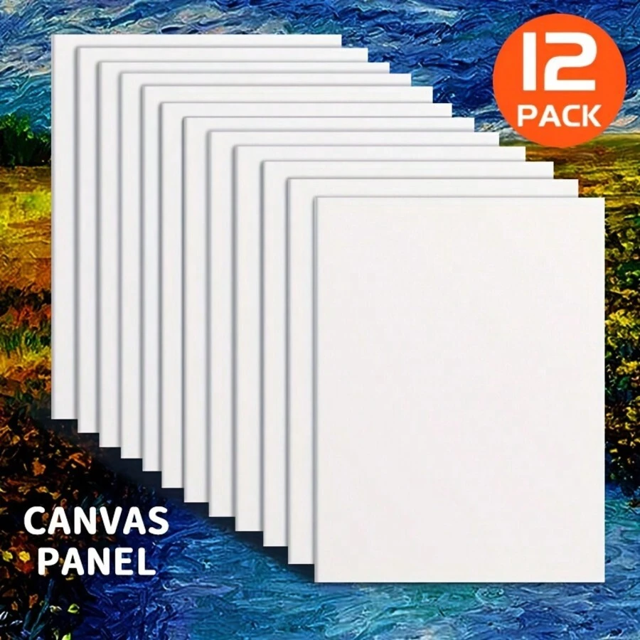 Bộ 12/4 tấm bảng vẽ canvas trắng, kích thước 7x9 inch, thích hợp cho vẽ tranh sơn dầu, acrylic, màu nước, tempera, nghệ thuật đổ màu, dụng cụ mỹ thuật, đồ dùng học tập cho năm học mới. - trắng - Xem 1