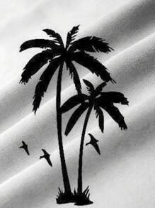 Plus Size Men's Casual Coconut Tree Striped 3D Digital Print Button Pocket Short Sleeve Shirt - White - View 6