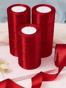 25 码/卷缎带，DIY 玫瑰花材料丝缎带装饰礼品包装织带婚礼派对蝴蝶结丝带，单面涤纶丝发带，花束用织物丝带，礼品包装用细绳丝带 - 紅色 - 查看 7