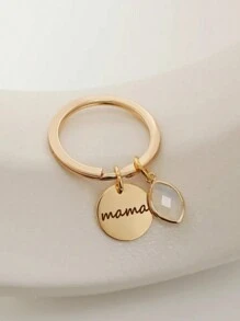 1pc Personalized Birthday Stone Keychain, Can Be Engraved With Name, Metal Keyring, Gift For Mom, Leaf Letter Design, Heart Pendant, Mother's Day Gift, Birthday, Anniversary, Gift For Boyfriend, Girlfriend, Family, Friends, Unique Gift - Multicolor - View 4