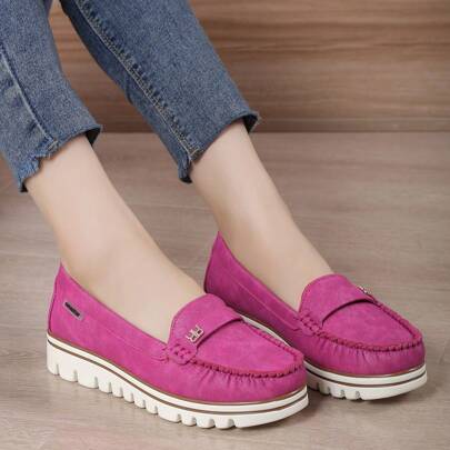Women's Thick Sole Slip-On Loafers, Casual And Comfortable