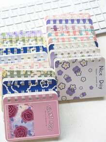 4pcs/Set Floral Embellished Spiral Notebooks, Pocket Sized Mini A7 Diaries, Portable For Office, School,School Supplies,Back To School