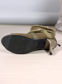 New Open Toe High Heel Boots Boots, European & American Style Stilettos Short Boots For Summer, Jazz Dance Heels, Lace-Up Strap Plus Size - Army Green - View 7