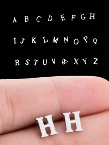 1 对简约不锈钢 26 个英文字母耳钉，带首字母的情侣耳环 - 金黃色 - 查看 13